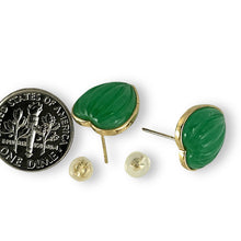 Load image into Gallery viewer, 14K Yellow Gold Shell Heart Green Jade Stud Earrings