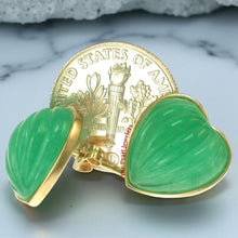 Load image into Gallery viewer, 14K Yellow Gold Shell Heart Green Jade Stud Earrings
