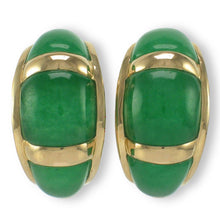 Load image into Gallery viewer, 14K Yellow Gold Omega Clip Cabochon Green Jade Earrings