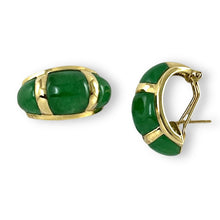 Load image into Gallery viewer, 14K Yellow Gold Omega Clip Cabochon Green Jade Earrings