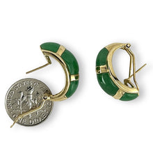 Load image into Gallery viewer, 14K Yellow Gold Omega Clip Cabochon Green Jade Earrings