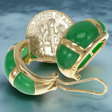 Load image into Gallery viewer, 14K Yellow Gold Omega Clip Cabochon Green Jade Earrings