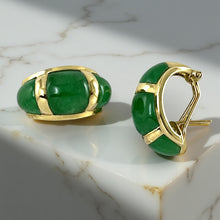 Load image into Gallery viewer, 14K Yellow Gold Omega Clip Cabochon Green Jade Earrings