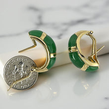 Load image into Gallery viewer, 14K Yellow Gold Omega Clip Cabochon Green Jade Earrings