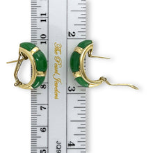 Load image into Gallery viewer, 14K Yellow Gold Omega Clip Cabochon Green Jade Earrings
