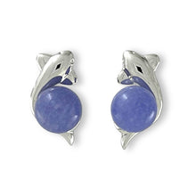 Load image into Gallery viewer, 14K White Gold Dolphin Design Lavender Jade Earrings