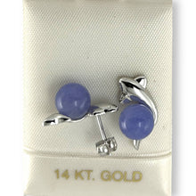 Load image into Gallery viewer, 14K White Gold Dolphin Design Lavender Jade Earrings
