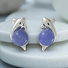 Load image into Gallery viewer, 14K White Gold Dolphin Design Lavender Jade Earrings