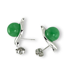 Load image into Gallery viewer, 14K White Gold Dolphin Design Green Jade Earrings