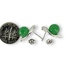 Load image into Gallery viewer, 14K White Gold Dolphin Design Green Jade Earrings