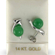 Load image into Gallery viewer, 14K White Gold Dolphin Design Green Jade Earrings