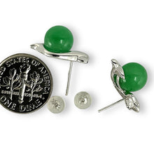 Load image into Gallery viewer, 14K White Gold Dolphin Design Green Jade Earrings