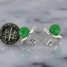 Load image into Gallery viewer, 14K White Gold Dolphin Design Green Jade Earrings