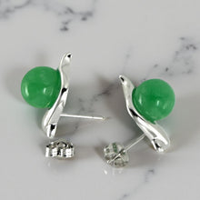 Load image into Gallery viewer, 14K White Gold Dolphin Design Green Jade Earrings