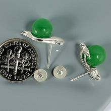 Load image into Gallery viewer, 14K White Gold Dolphin Design Green Jade Earrings