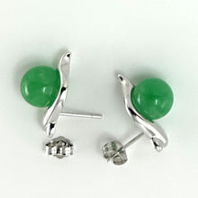 Load image into Gallery viewer, 1199838-14k-White-Solid-Gold-Green-Jade-Stud-Earrings