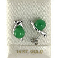 Load image into Gallery viewer, 1199838-14k-White-Solid-Gold-Green-Jade-Stud-Earrings