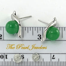 Load image into Gallery viewer, 1199838-14k-White-Solid-Gold-Green-Jade-Stud-Earrings