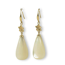 Load image into Gallery viewer, 14K Yellow Gold Hawaiian Plumeria White Mother of Pearl Hook Earrings