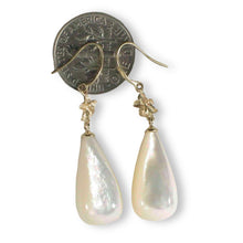 Load image into Gallery viewer, 14K Yellow Gold Hawaiian Plumeria White Mother of Pearl Hook Earrings