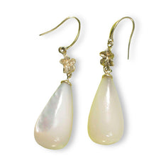 Load image into Gallery viewer, 14K Yellow Gold Hawaiian Plumeria White Mother of Pearl Hook Earrings
