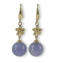 Load image into Gallery viewer, 14K Yellow Gold Hawaiian Plumeria Lavender Jade Hook Earrings