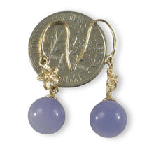 Load image into Gallery viewer, 14K Yellow Gold Hawaiian Plumeria Lavender Jade Hook Earrings