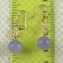 Load image into Gallery viewer, 14K Yellow Gold Hawaiian Plumeria Lavender Jade Hook Earrings