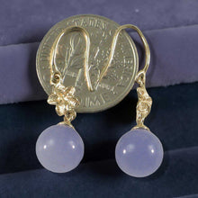 Load image into Gallery viewer, 14K Yellow Gold Hawaiian Plumeria Lavender Jade Hook Earrings