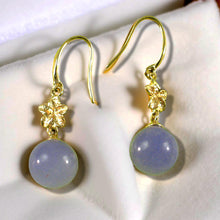 Load image into Gallery viewer, 14K Yellow Gold Hawaiian Plumeria Lavender Jade Hook Earrings