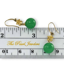 Load image into Gallery viewer, 14K Yellow Gold Hawaiian Plumeria Green Jade Hook Earrings