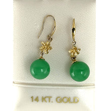 Load image into Gallery viewer, 14K Yellow Gold Hawaiian Plumeria Green Jade Hook Earrings