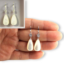 Load image into Gallery viewer, 14K White Gold Hawaiian Plumeria Raindrop Mother of Pearl Hook Earrings