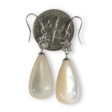 Load image into Gallery viewer, 14K White Gold Hawaiian Plumeria Raindrop Mother of Pearl Hook Earrings