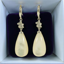 Load image into Gallery viewer, 14K White Gold Hawaiian Plumeria Raindrop Mother of Pearl Hook Earrings