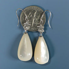 Load image into Gallery viewer, 14K White Gold Hawaiian Plumeria Raindrop Mother of Pearl Hook Earrings