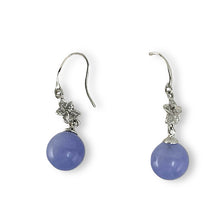 Load image into Gallery viewer, 14K White Gold Hawaiian Plumeria Round Lavender Jade Hook Earrings