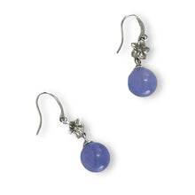 Load image into Gallery viewer, 14K White Gold Hawaiian Plumeria Round Lavender Jade Hook Earrings