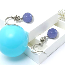 Load image into Gallery viewer, 14K White Gold Hawaiian Plumeria Round Lavender Jade Hook Earrings