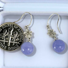 Load image into Gallery viewer, 14K White Gold Hawaiian Plumeria Round Lavender Jade Hook Earrings