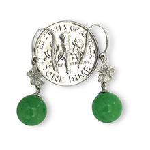 Load image into Gallery viewer, 14K White Gold Hawaiian Plumeria Round Green Jade Hook Earrings
