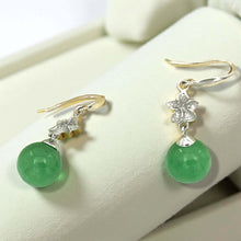 Load image into Gallery viewer, 14K White Gold Hawaiian Plumeria Round Green Jade Hook Earrings