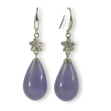 Load image into Gallery viewer, 14K White Gold Hawaiian Plumeria Raindrop Lavender Jade Hook Earrings
