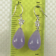 Load image into Gallery viewer, 14K White Gold Hawaiian Plumeria Raindrop Lavender Jade Hook Earrings
