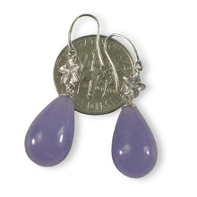 Load image into Gallery viewer, 14K White Gold Hawaiian Plumeria Raindrop Lavender Jade Hook Earrings