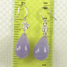 Load image into Gallery viewer, 1199859-14k-White-Gold-Hawaiian-Plumeria-Raindrop-Lavender-Jade-Hook-Earrings