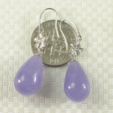 Load image into Gallery viewer, 1199859-14k-White-Gold-Hawaiian-Plumeria-Raindrop-Lavender-Jade-Hook-Earrings