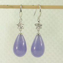 Load image into Gallery viewer, 1199859-14k-White-Gold-Hawaiian-Plumeria-Raindrop-Lavender-Jade-Hook-Earrings