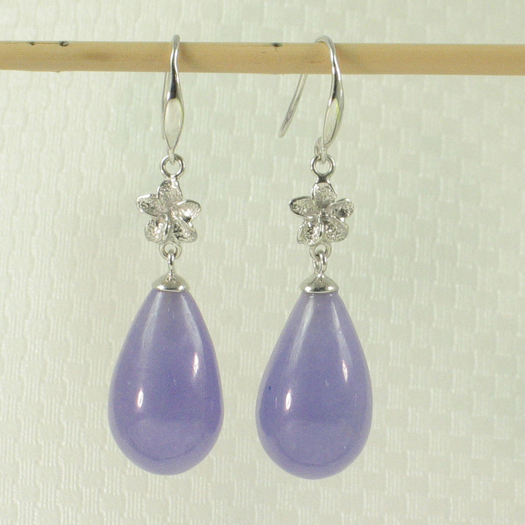 1199859-14k-White-Gold-Hawaiian-Plumeria-Raindrop-Lavender-Jade-Hook-Earrings