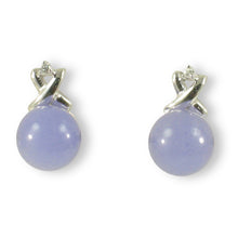 Load image into Gallery viewer, 14K White Gold X-Design Diamond &amp; Lavender Jade Stud Earrings